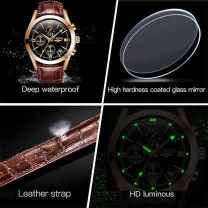 Men Watches Top Brand Luxury Military Quartz Watch Premium Leather Waterproof Sport Chronograph Watch for Men