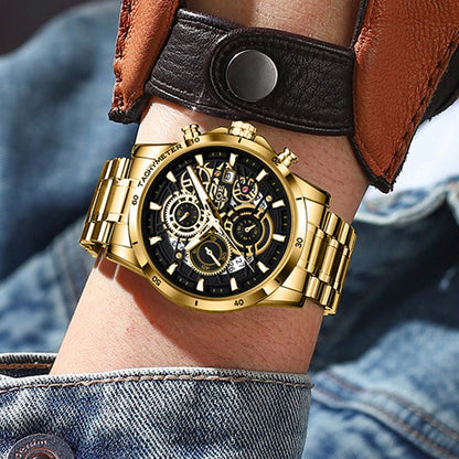 Quartz Watch Men Gold Black Mens Watches Top Brand Luxury Chronograph Sports Watches Luminous Waterproof Relogio Masculino