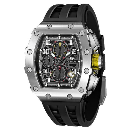 Men Watch Top Brand Luxury Tonneau Clock 50M Waterproof Stainless Steel Wristwatch Sport Chronograph Watch for Men