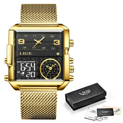 Men Quartz Digital Watch Creative Sport Watches Male Waterproof Wristwatch Montre Homme Clock Relogio Masculino Mesh Gold Black, China