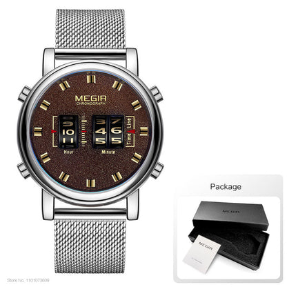 New Luxury Watches Men Military Sport Roller Pointer Quartz Watch Man Fashion Stainless Steel Mesh Strap Wristwatch
