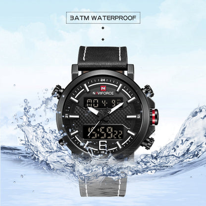 Men Sports Watches Men Quartz LED Digital Clock Top Brand Luxury Male Fashion Leather Waterproof Military Wrist Watch