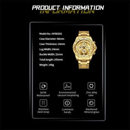 Men Luxury Fashion Design Gold Men Watches Multifunction Luminous Quartz Male Wrist Watch