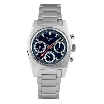 Sugess New 37mm Chronograph Watch of Men Seagull ST1902 Swanneck Movement Waterproof Mechanical Wristwatches Dome Sapphire Blue Bracelet, S419