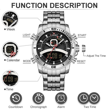 Luxury Watches For Men Fashion Business Digital Wristwatch Military Sport Quartz Man Watch Steel Band Waterproof Clock