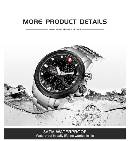 New Watches for Men Luxury Brand Digital Chronograph Sport Quartz Wristwatch Waterproof Military Steel Band Luminous Clock