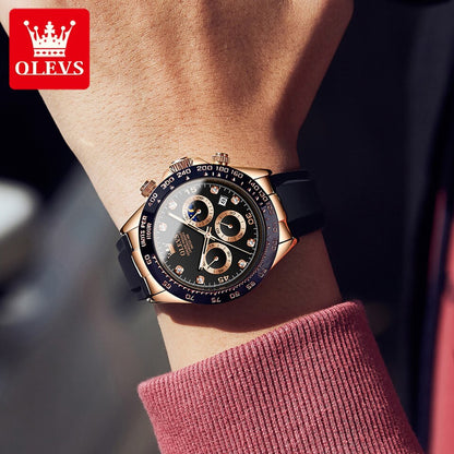 OLEVS New Luxury Men Watches Quartz Watch Silicone Sport Date Chronograph Waterproof Luminous Multifunction Men's Quartz Watch
