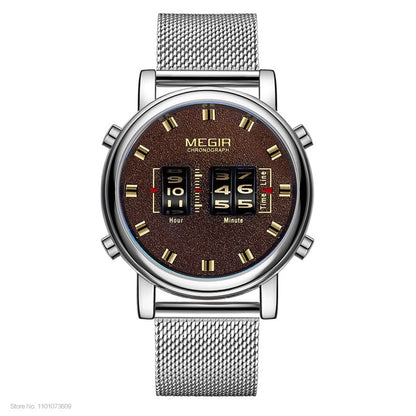 New Luxury Watches Men Military Sport Roller Pointer Quartz Watch Man Fashion Stainless Steel Mesh Strap Wristwatch