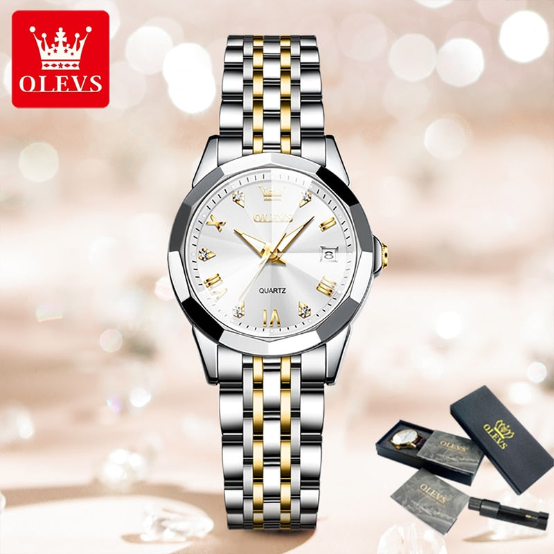 OLEVS 9931 New Business Quartz Watch for Men Dual Calendar Luxury Diamond Dial Waterproof Stainless Steel Strap Men Wristwatch