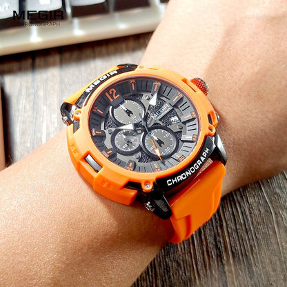 Sport Watches for Men Fashion Waterproof Luminous Chronograph Quartz Wristwatch with Auto Date Silicone Strap