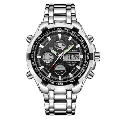 Luxury Brand Waterproof Military Sport Watches Men Silver Steel Digital Quartz Analog Watch Clock Relogios Masculinos