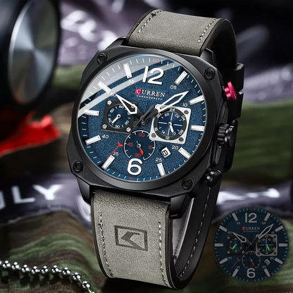 New Men Watch Fashion Waterproof Multi-function Chronograph Clock Leather Six Needle Calendar luminous Quartz Watches