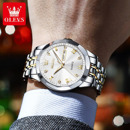 Men Watches Rhombus Mirror Original Quartz Watch for Man Waterproof Luminous Stainless Steel Wristwatch Male Date Week