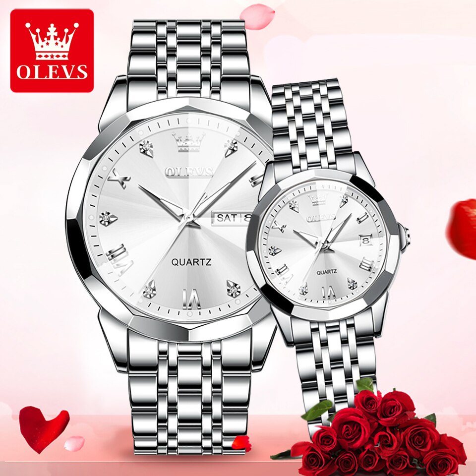 OLEVS 9931 New Business Quartz Watch for Men Dual Calendar Luxury Diamond Dial Waterproof Stainless Steel Strap Men Wristwatch