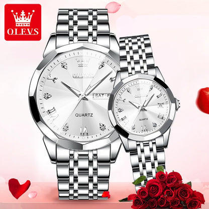OLEVS 9931 New Business Quartz Watch for Men Dual Calendar Luxury Diamond Dial Waterproof Stainless Steel Strap Men Wristwatch