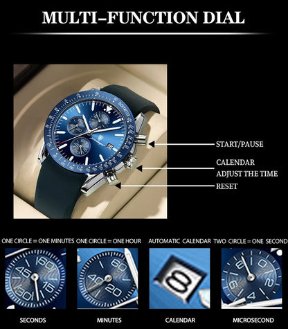 Casual Sport Watch Top Brand Creative Chronograph Silicone Strap Date Luminous Waterproof Men Watches Male Clock