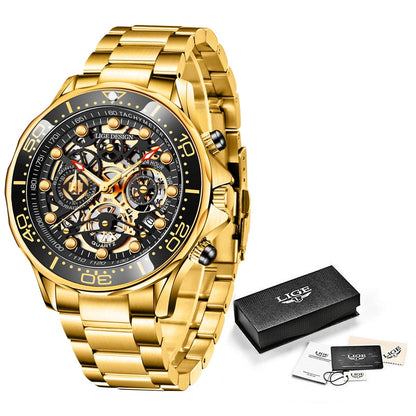 Gold Mens Watche Top Brand Luxury Stainless Steel Quartz Watch For Men Waterproof Sport Clock Male Chronograph