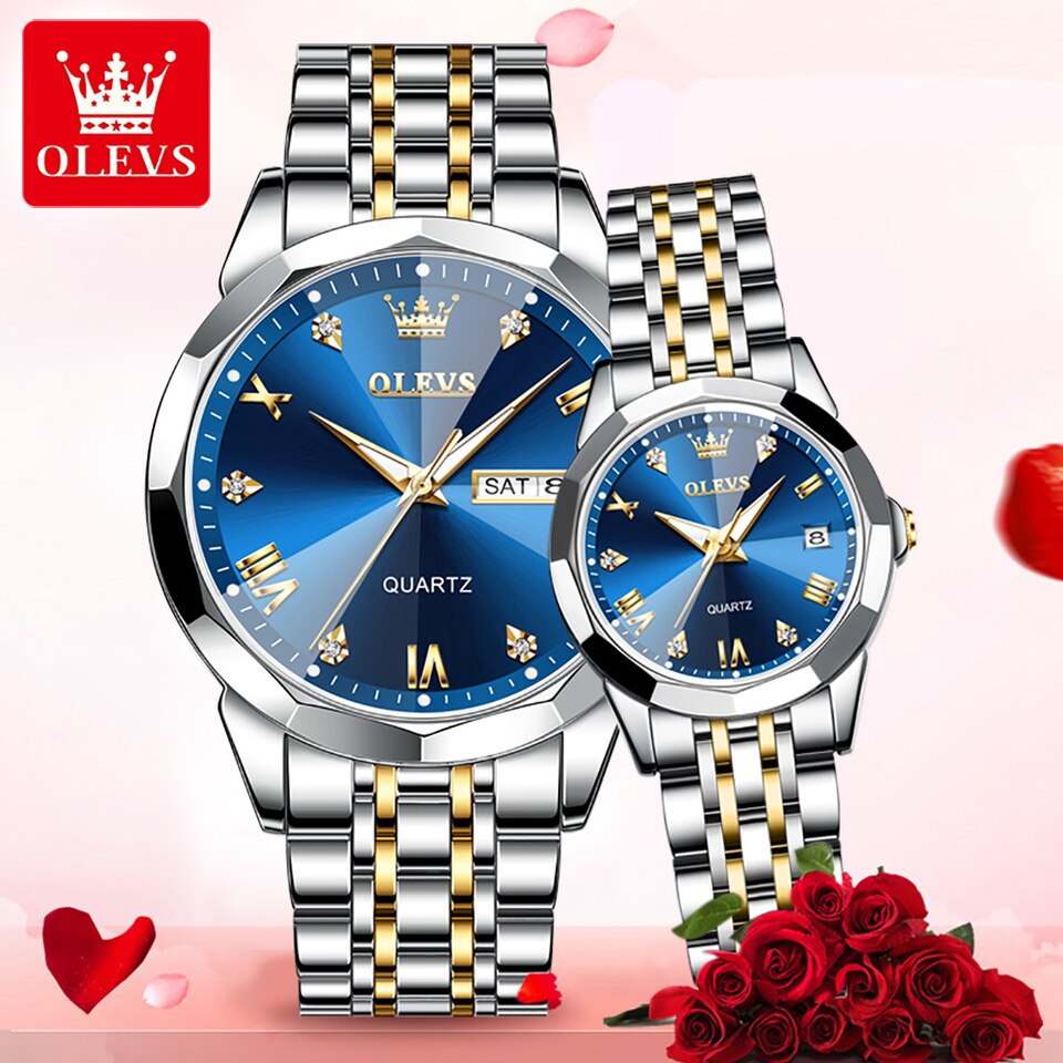 OLEVS 9931 New Business Quartz Watch for Men Dual Calendar Luxury Diamond Dial Waterproof Stainless Steel Strap Men Wristwatch