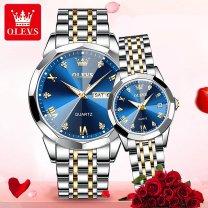 OLEVS 9931 New Business Quartz Watch for Men Dual Calendar Luxury Diamond Dial Waterproof Stainless Steel Strap Men Wristwatch