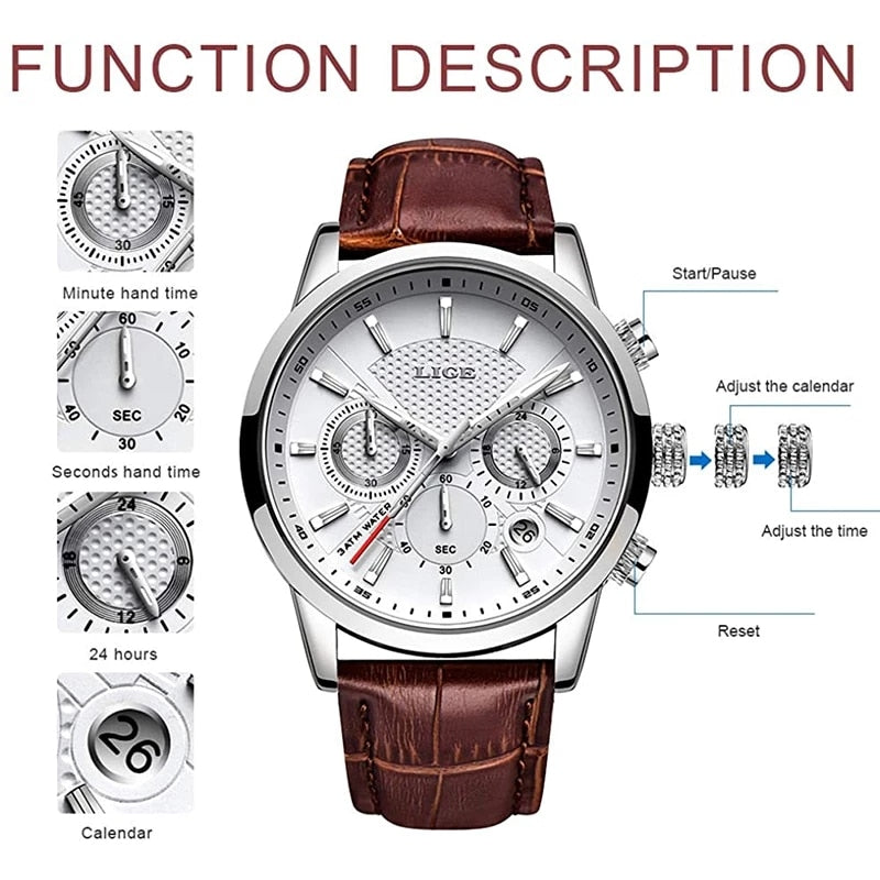 Watch Men Fashion Sports Quartz Clocks Mens Watches Top Brand Leather Military Waterproof Date Watch Relogio Masculino