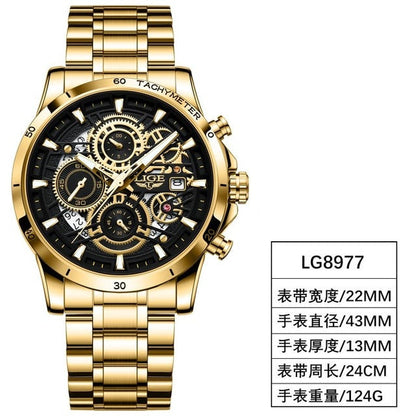 Quartz Watch Men Gold Black Mens Watches Top Brand Luxury Chronograph Sports Watches Luminous Waterproof Relogio Masculino