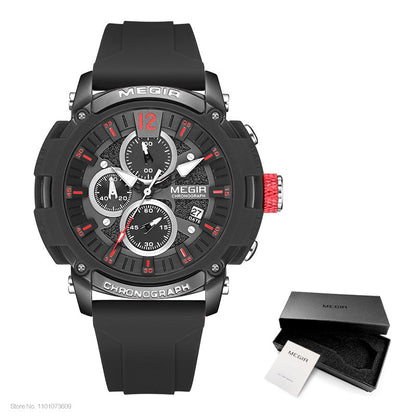 Sport Watches for Men Fashion Waterproof Luminous Chronograph Quartz Wristwatch with Auto Date Silicone Strap
