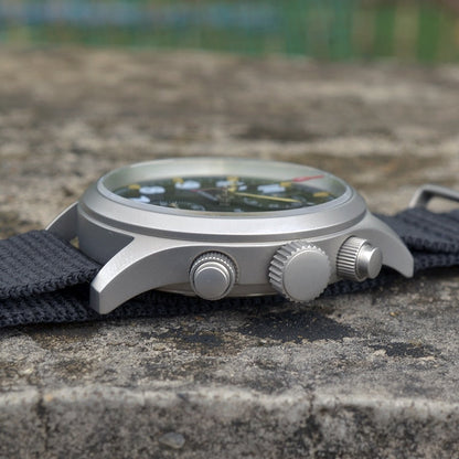 Baltany Retro Quartz Chronograph Watch Stainless Steel Case Fabric Strap 100M Waterproof Multifunction Military Watches