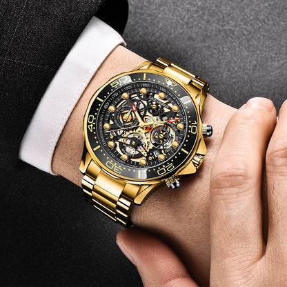 Gold Mens Watche Top Brand Luxury Stainless Steel Quartz Watch For Men Waterproof Sport Clock Male Chronograph