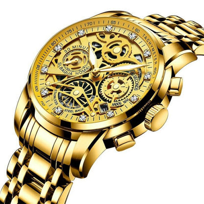 Men Watches Tourbillon Rotating Window Top Luxury Brand Fashion Quartz Men Watch Waterproof Gold Steel Business Wristwatch