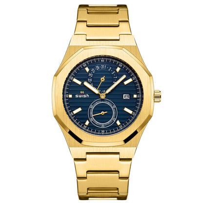 Fashion Octagonal Chronograph Quartz Watches Men Top Brand Luxury Golden Stainless Steel Wristwatch Man Waterproof 3ATM