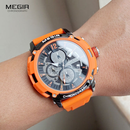 Sport Watches for Men Fashion Waterproof Luminous Chronograph Quartz Wristwatch with Auto Date Silicone Strap