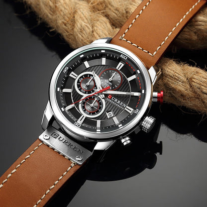 New Men Leather Sports Watches Men's Army Military Quartz Wristwatch Chronograph Male Clock Relogio Masculino
