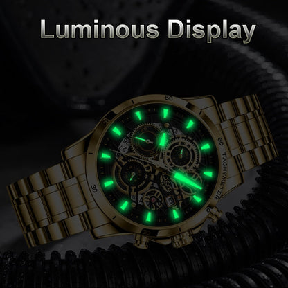 Quartz Watch Men Gold Black Mens Watches Top Brand Luxury Chronograph Sports Watches Luminous Waterproof Relogio Masculino