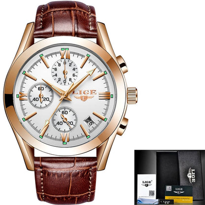 Men Watches Top Brand Luxury Military Quartz Watch Premium Leather Waterproof Sport Chronograph Watch for Men