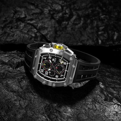 Men Luxury Brand Tonneau Design Waterproof Clock Stainless Steel Wristwatch Sport Chronograph Square Mens Watch