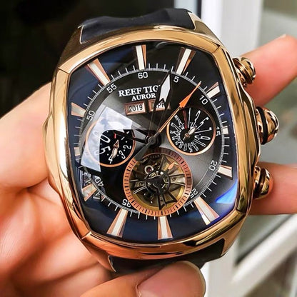 Reef Tiger RT Top Brand Luxury Big Watch for Men Blue Dial Mechanical Tourbillon Sport Watches Relogio Masculino RGA3069