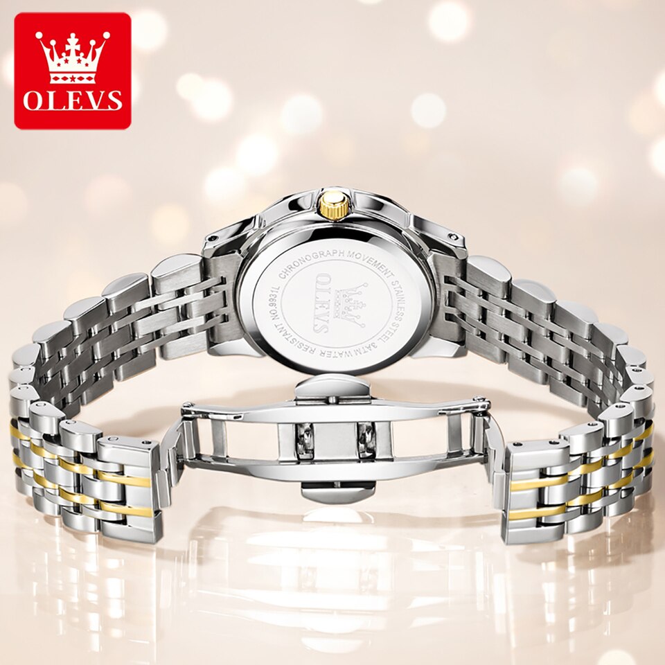 OLEVS 9931 New Business Quartz Watch for Men Dual Calendar Luxury Diamond Dial Waterproof Stainless Steel Strap Men Wristwatch