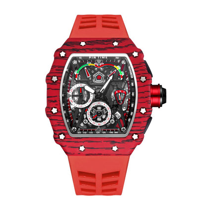 Men Fashion Sport Watch Chronograph Function Stopwatch Red Rubber Strap Auto Date Male Luxury Wristwatch 3, China