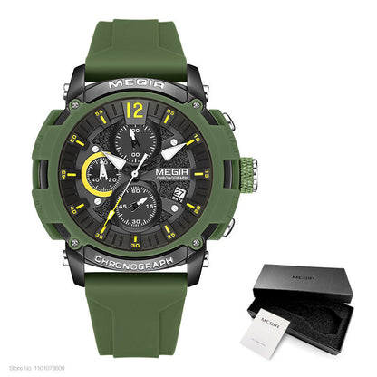 Sport Watches for Men Fashion Waterproof Luminous Chronograph Quartz Wristwatch with Auto Date Silicone Strap