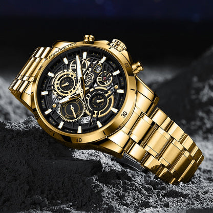 Quartz Watch Men Gold Black Mens Watches Top Brand Luxury Chronograph Sports Watches Luminous Waterproof Relogio Masculino
