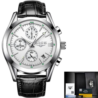 Men Watches Top Brand Luxury Military Quartz Watch Premium Leather Waterproof Sport Chronograph Watch for Men Leather E