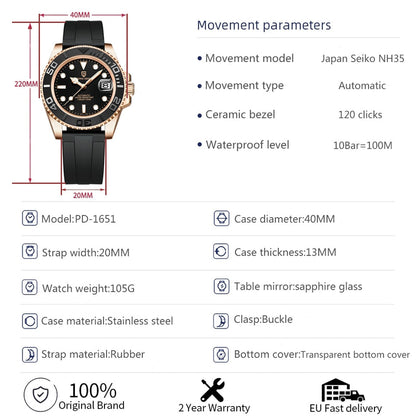New Sports Men Mechanical Wristwatch Sapphire Luxury Automatic Watch Men Stainless Steel Waterproof Clock