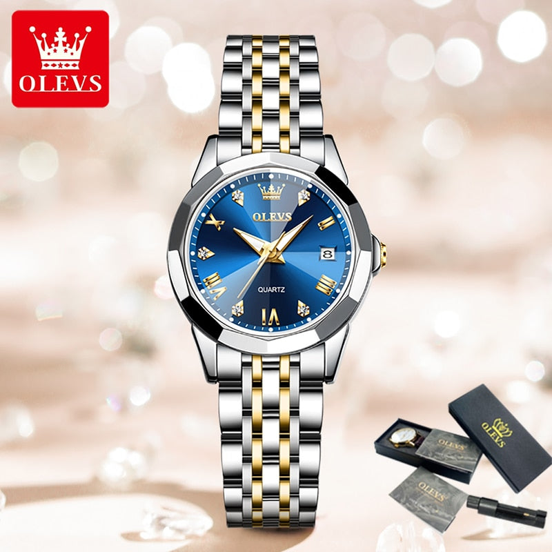 OLEVS 9931 New Business Quartz Watch for Men Dual Calendar Luxury Diamond Dial Waterproof Stainless Steel Strap Men Wristwatch