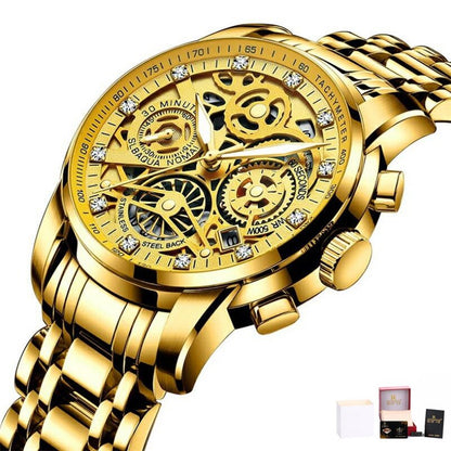 Men Watches Tourbillon Rotating Window Top Luxury Brand Fashion Quartz Men Watch Waterproof Gold Steel Business Wristwatch