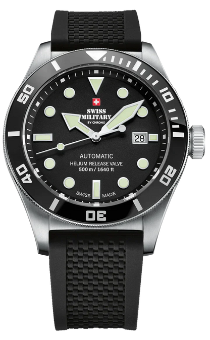 SWISS MILITARY SMA34075.06 SWISS MADE AUTOMATIC DIVE WATCH 500M Black Luxury Watch For Men