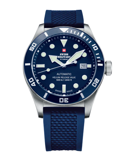 SWISS MILITARY SMA34075.07 SWISS MADE AUTOMATIC DIVE WATCH 500M Blue Luxury Watch For Men