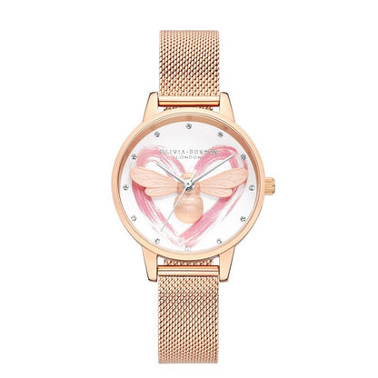 Watch Women Quartz Fashion Little Bee Dial Watches Waterproof Stainless Steel Mesh Band Ladies Wristwatch Gifts