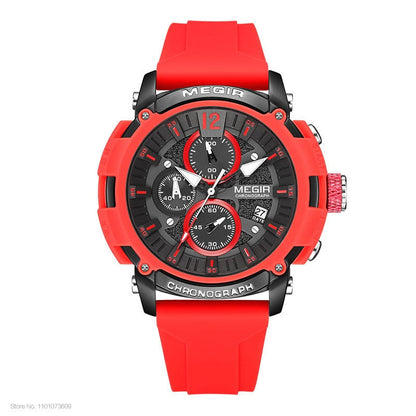 Sport Watches for Men Fashion Waterproof Luminous Chronograph Quartz Wristwatch with Auto Date Silicone Strap