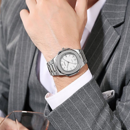 Men With Calendar Luminous Waterproof Steel Band Quartz Watch Nautilus Simple Sports Business Clock Relogio Masculino