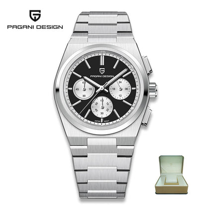 New Classic Men Sport Quartz Watches Sapphire Stainless Steel VK63 Waterproof Clock Relogios Masculinos Silver Black New Box